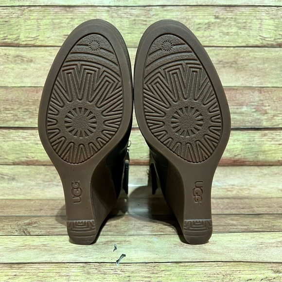Ugg Brown Leather Meredith Wedge Ankle Boots - Picture 7 of 10